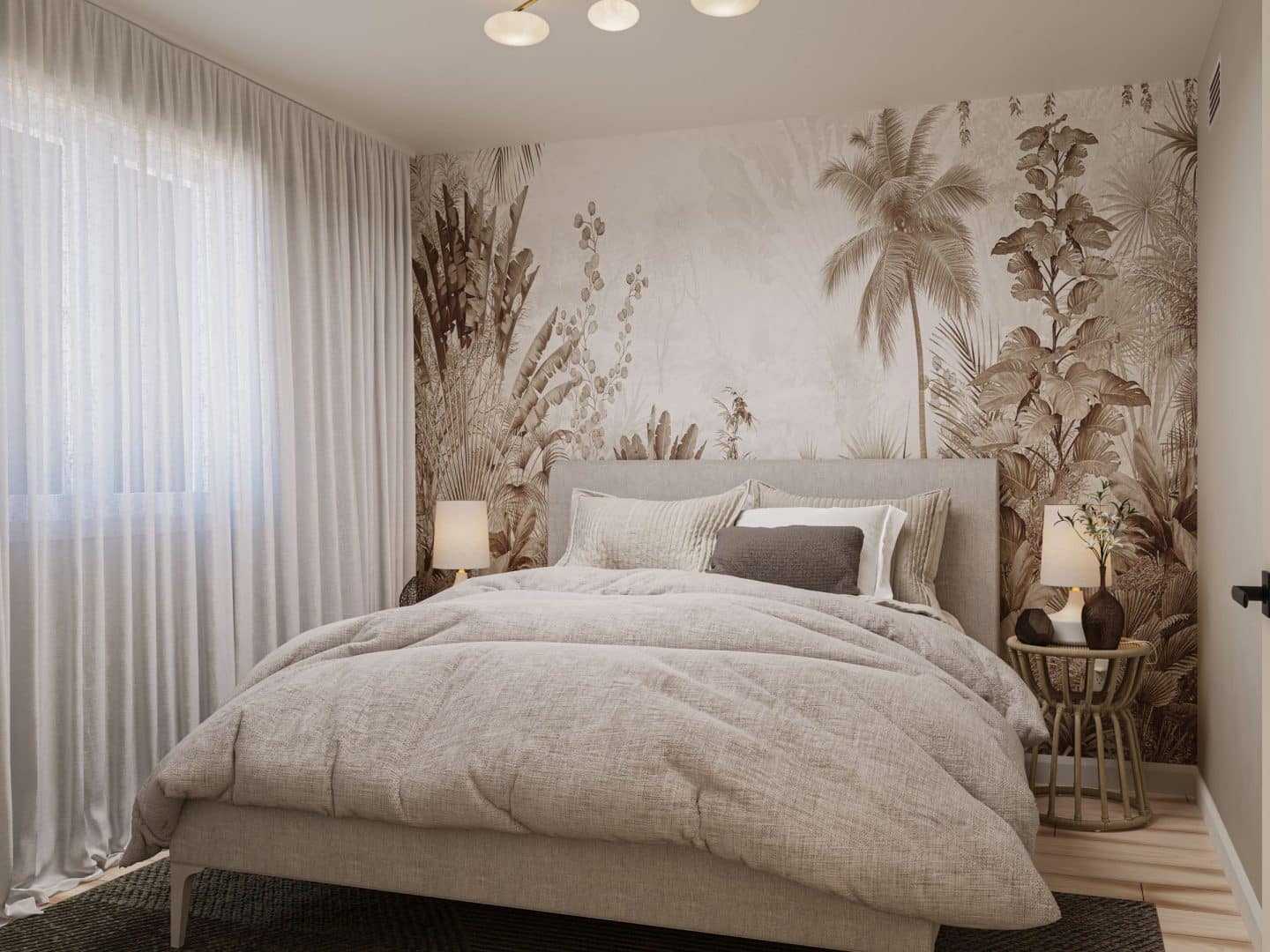 Modèle Épervier, un chalet plain-pied. Vue de la chambre.