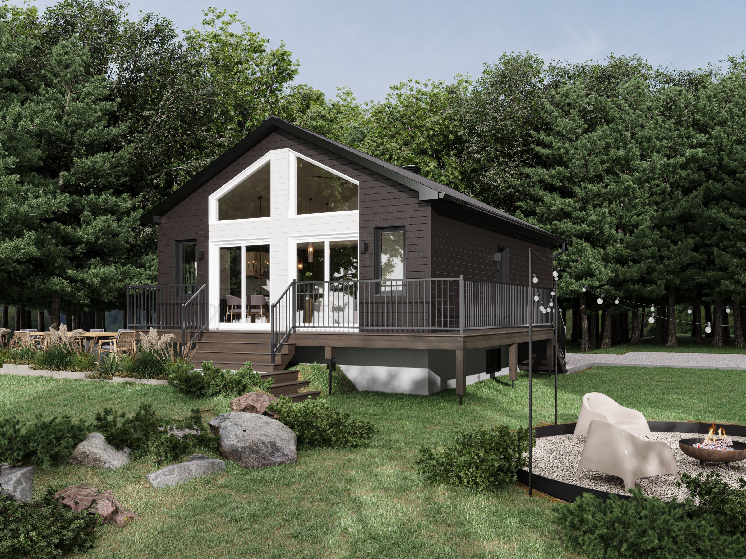 Modèle Épervier, un chalet plain-pied. Vue de l'extérieur.