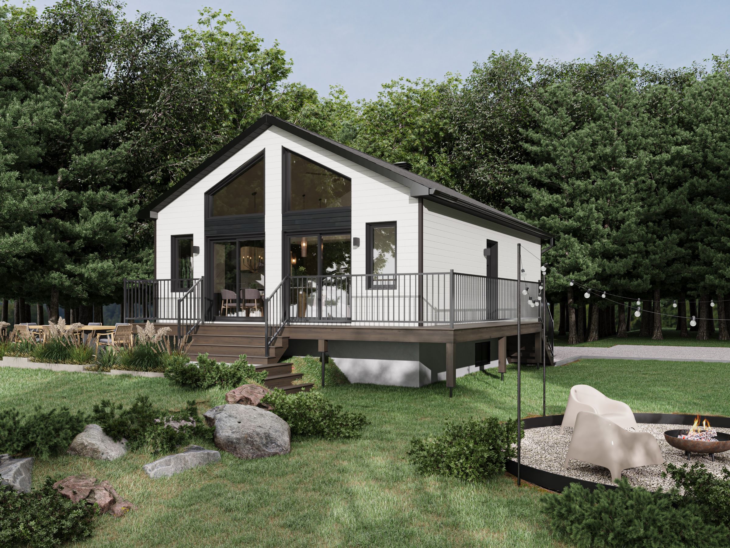 Modèle Épervier, un chalet plain-pied. Vue de l'extérieur.