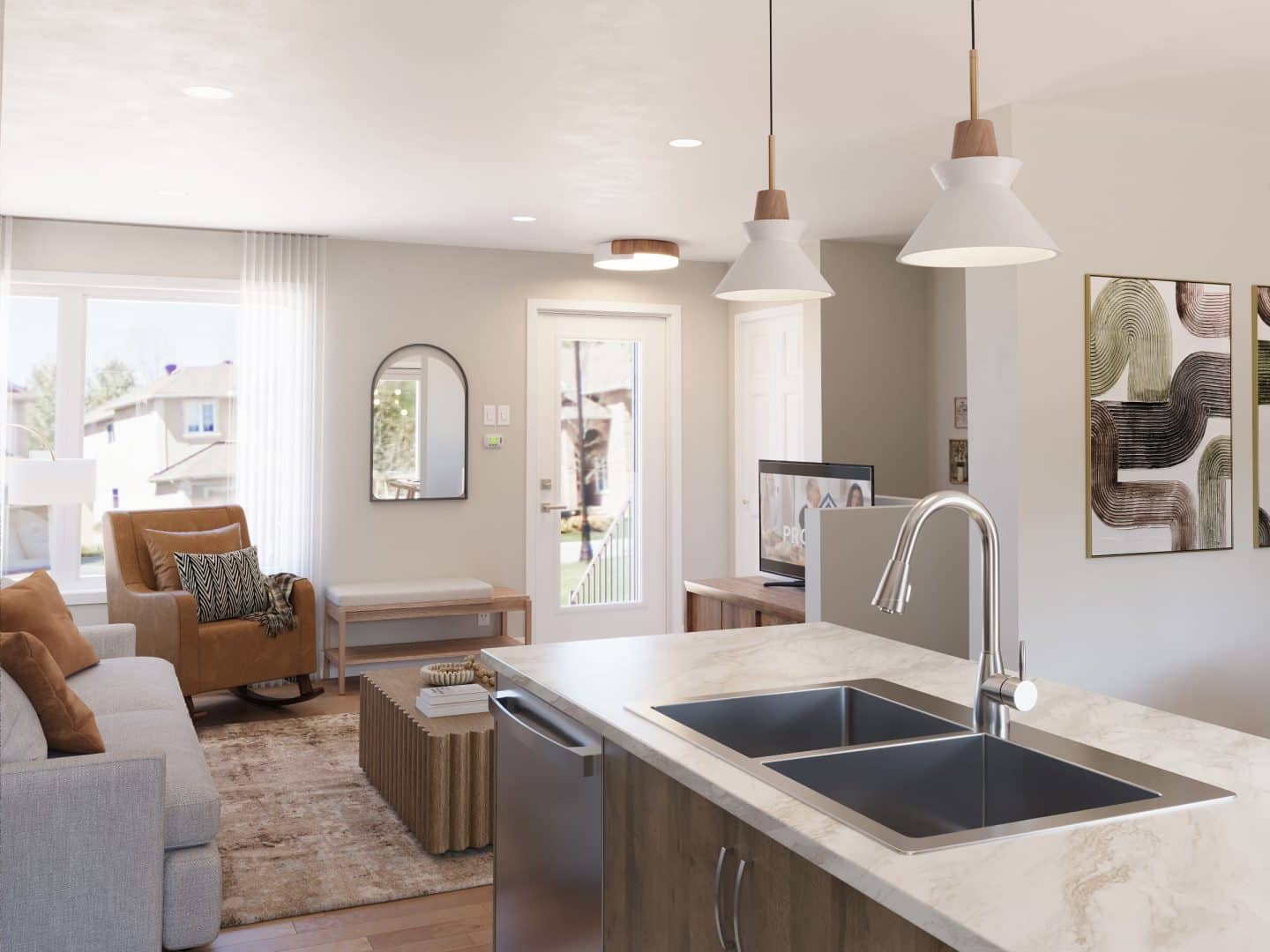 Modèle Primera, une maison de plain-pied de style contemporain. Vue de l'entrée