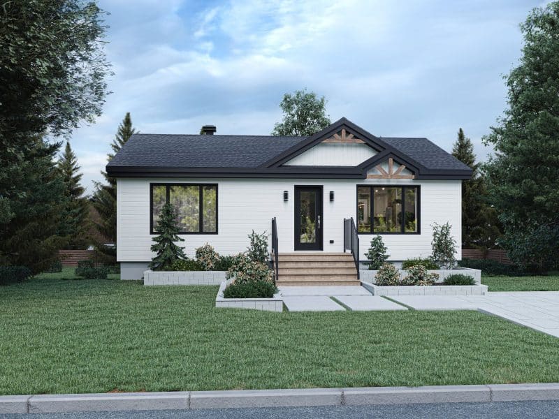 Modèle Mignonne, une maison de plain-pied de style classique. Vue de l'extérieur