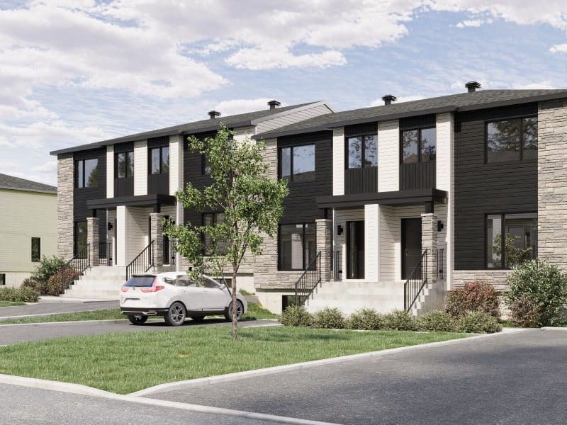 Le modèle Onesto est une maison de ville de plain-pied de style contemporain. Vue extérieure