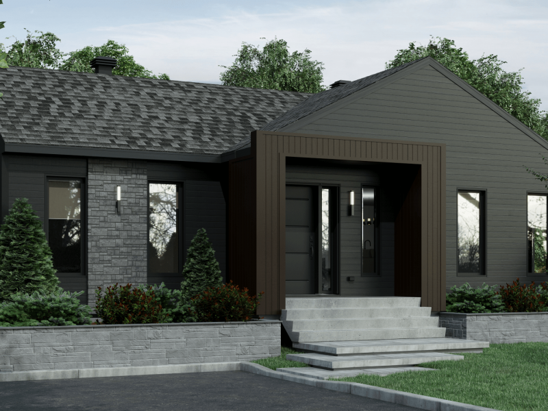 Modèle Émile, une maison de plain-pied de style contemporain. Vue de l'extérieur.