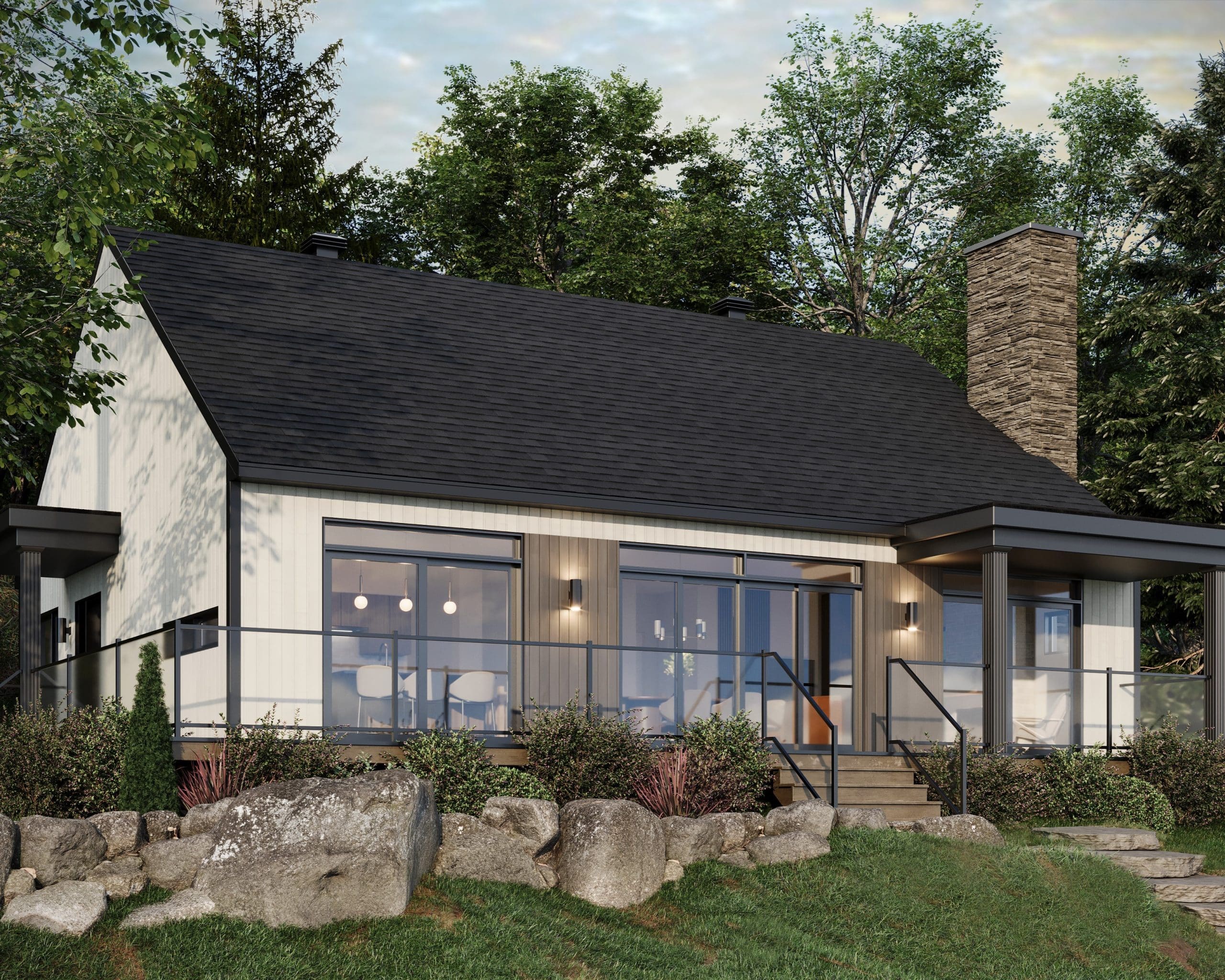 Belvedere model, a single-storey house in contemporary style. View of the front exterior.