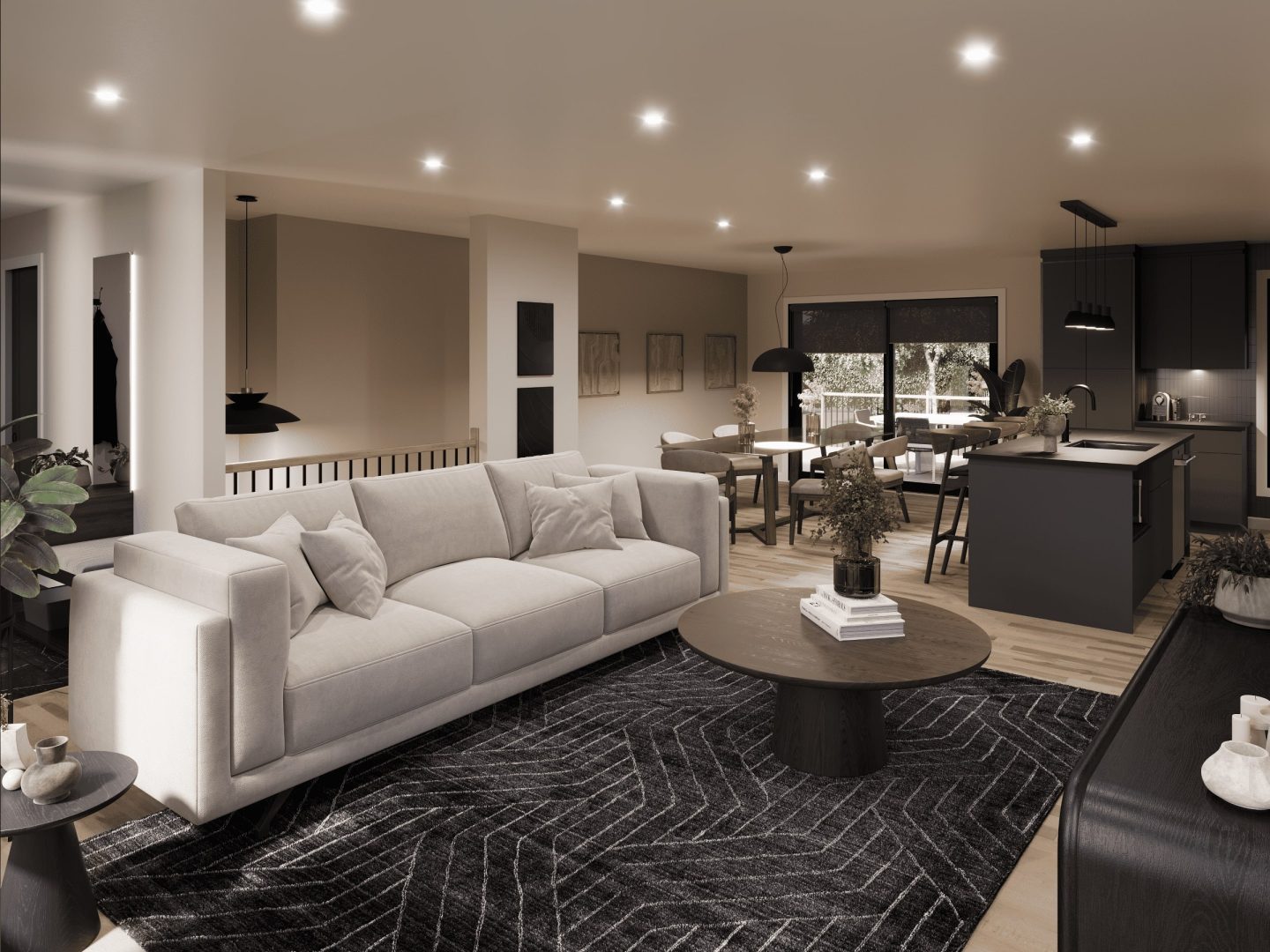 Modèle Émile, une maison de plain-pied de style contemporain. Vue du séjour.