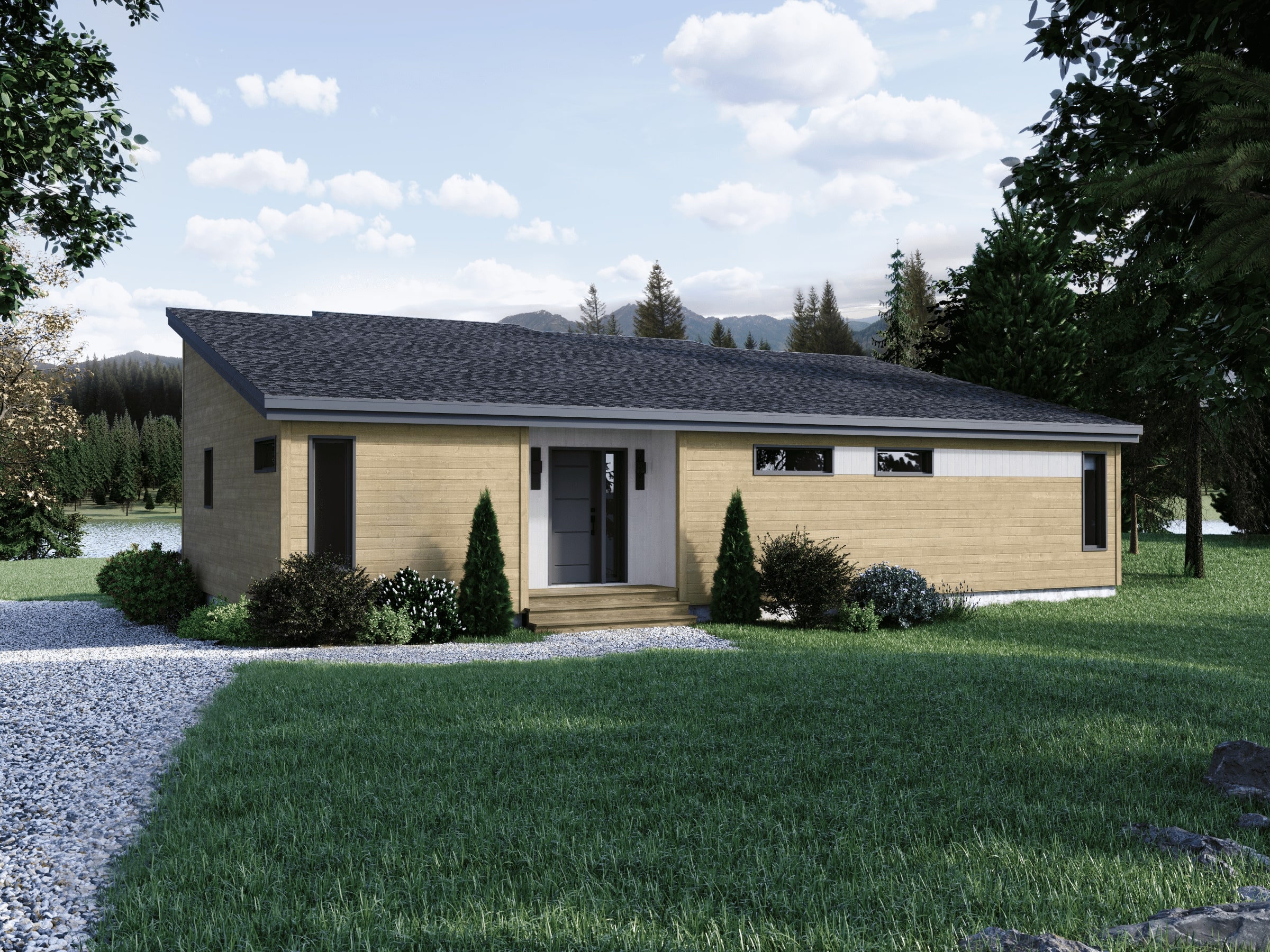 L'Esplanade est un chalet de style méditerranéen. Vue de l'extérieur avant.