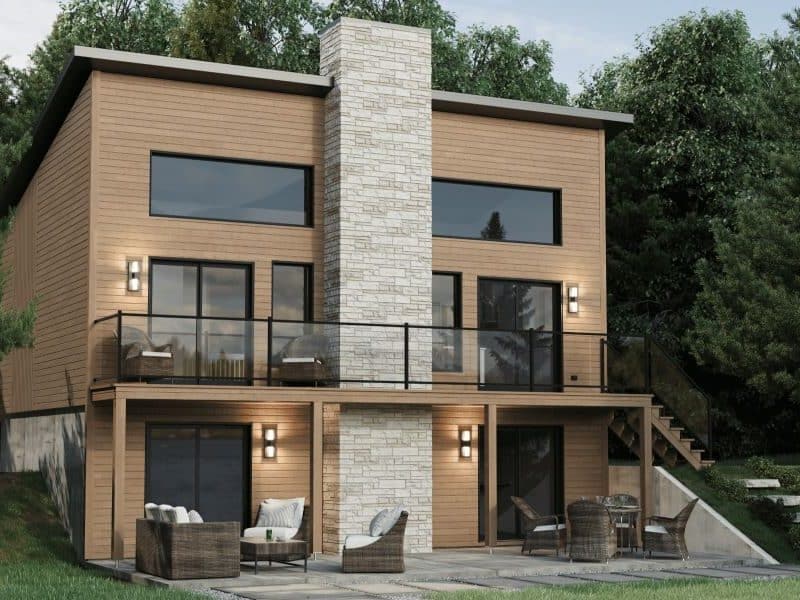 Modèle de chalet appelé Horizon. Un style contemporain vu de l'extérieur.