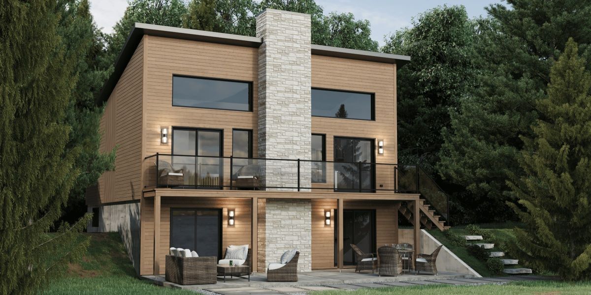 Modèle de chalet appelé Horizon. Un style contemporain vu de l'extérieur.