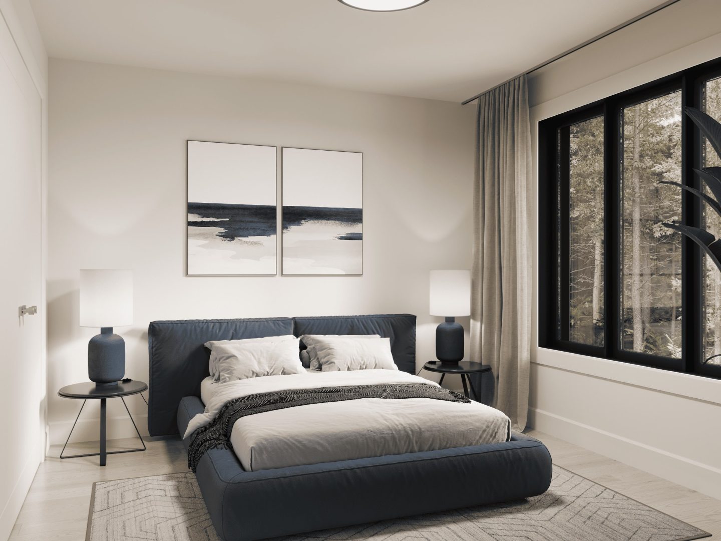 Le modèle Mésange est un chalet de style classique. Vue de la chambre secondaire.