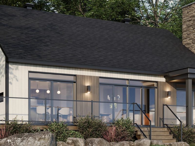 Belvedere model, a single-storey house in contemporary style. View of the front exterior.