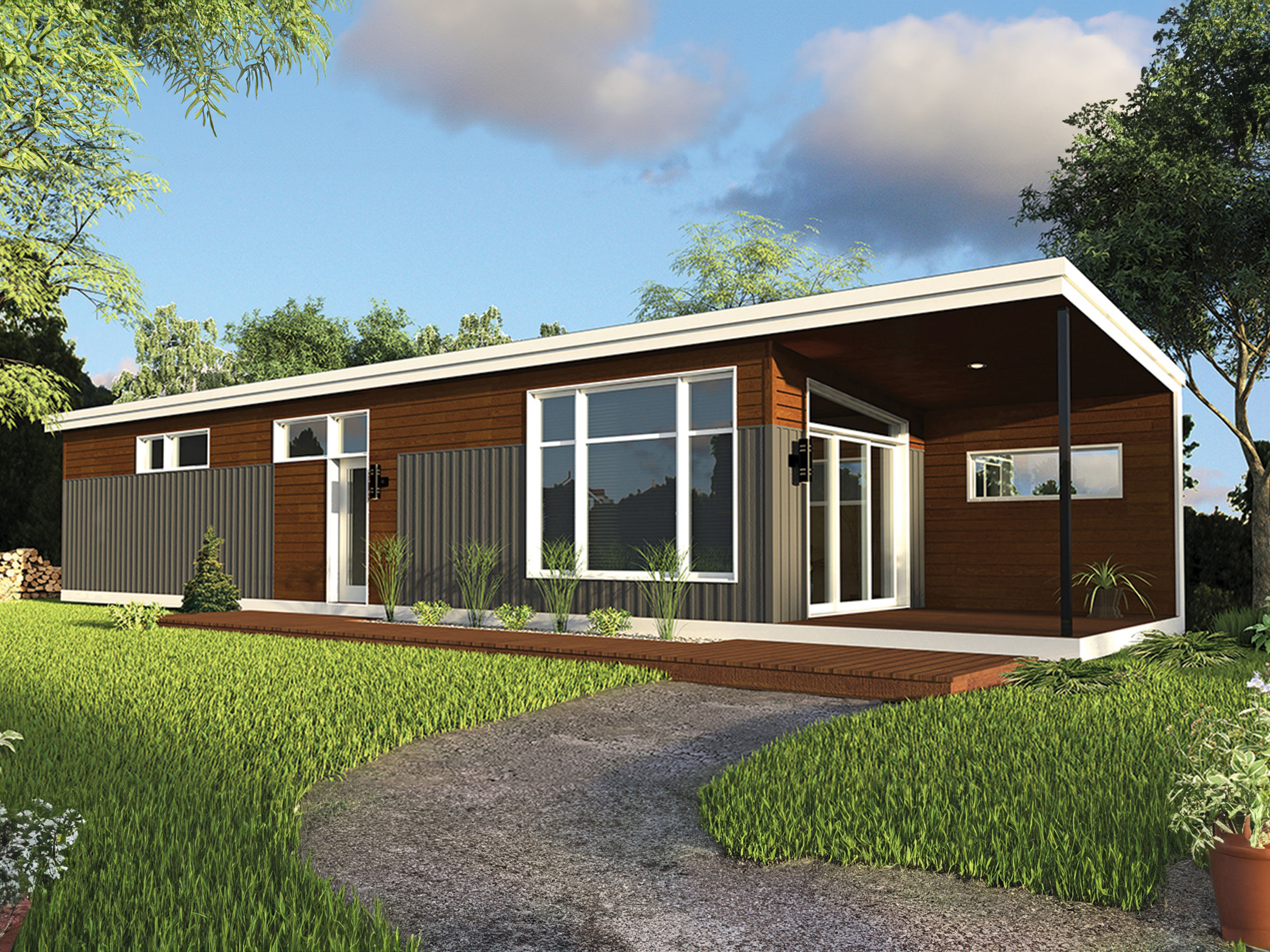 Modèle Eldorado, un chalet de plain-pied de style moderne. Vue extérieure