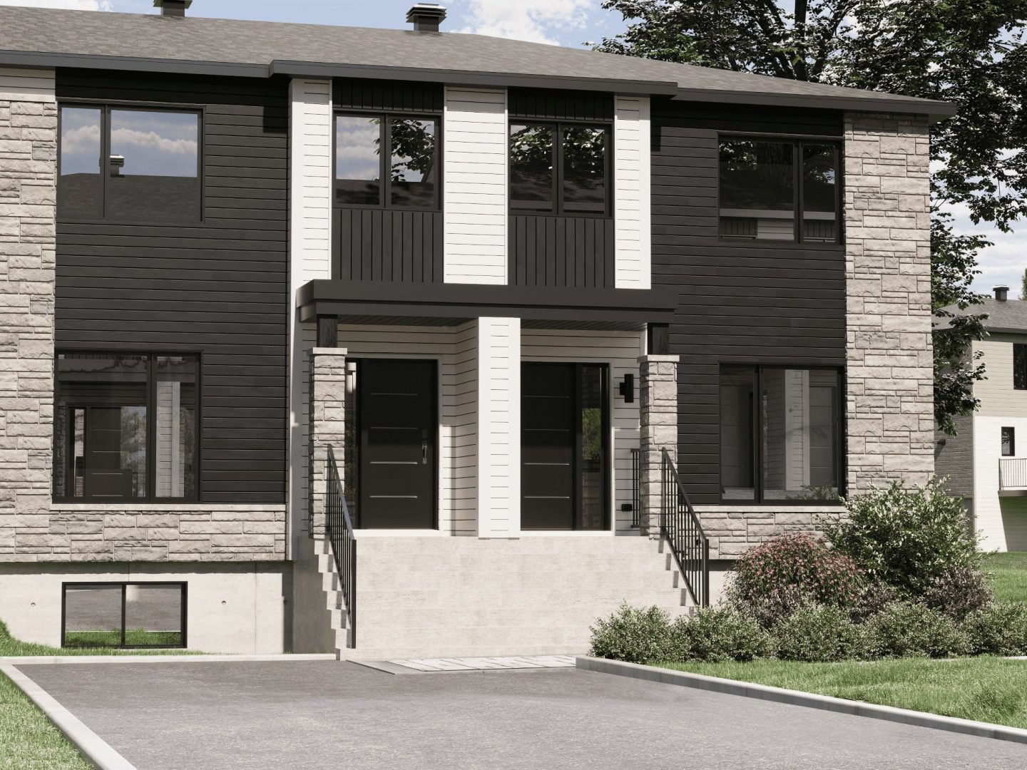 Le modèle Onesto est une maison de ville de plain-pied de stype contemporain. Vue de l'extérieur