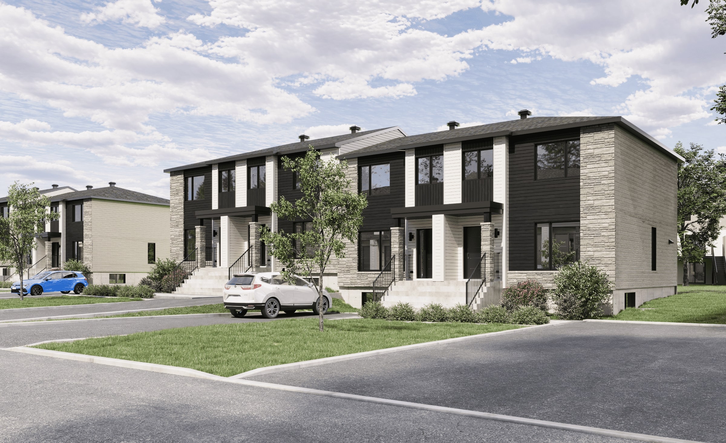 Le modèle Onesto est une maison de ville de plain-pied de stype contemporain. Vue de l'extérieur