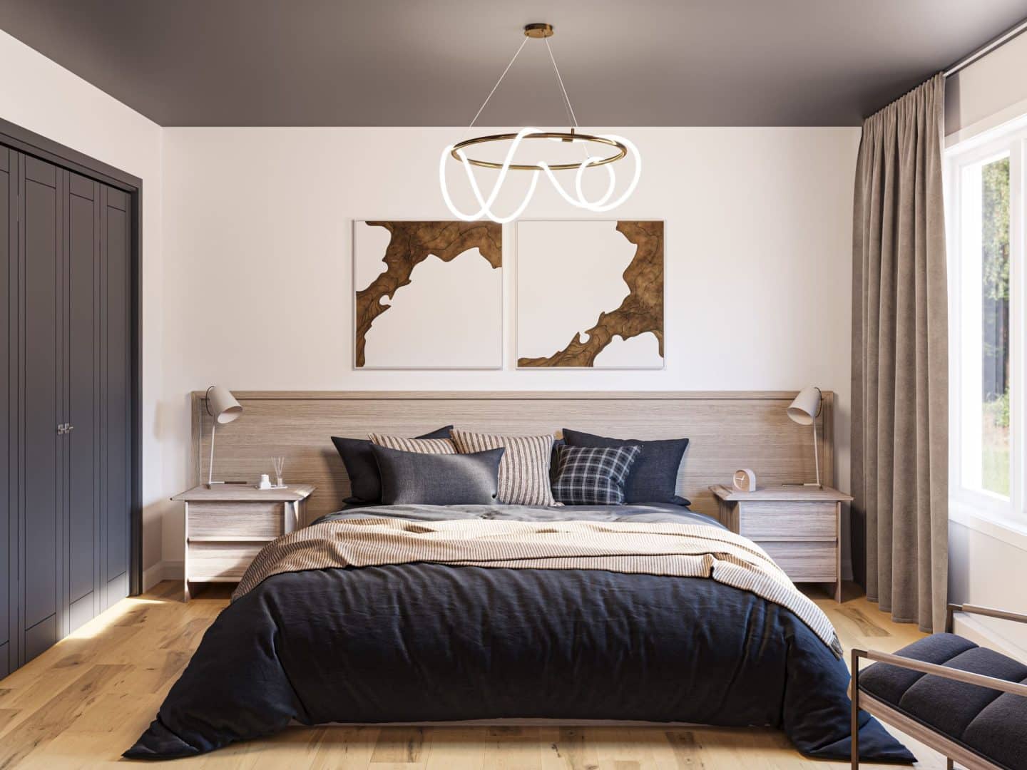 Modèle de jumelé nommé Strass, des maisons qui peu être bi générationnel de style contemporain. Vue de la chambre du coté gauche.