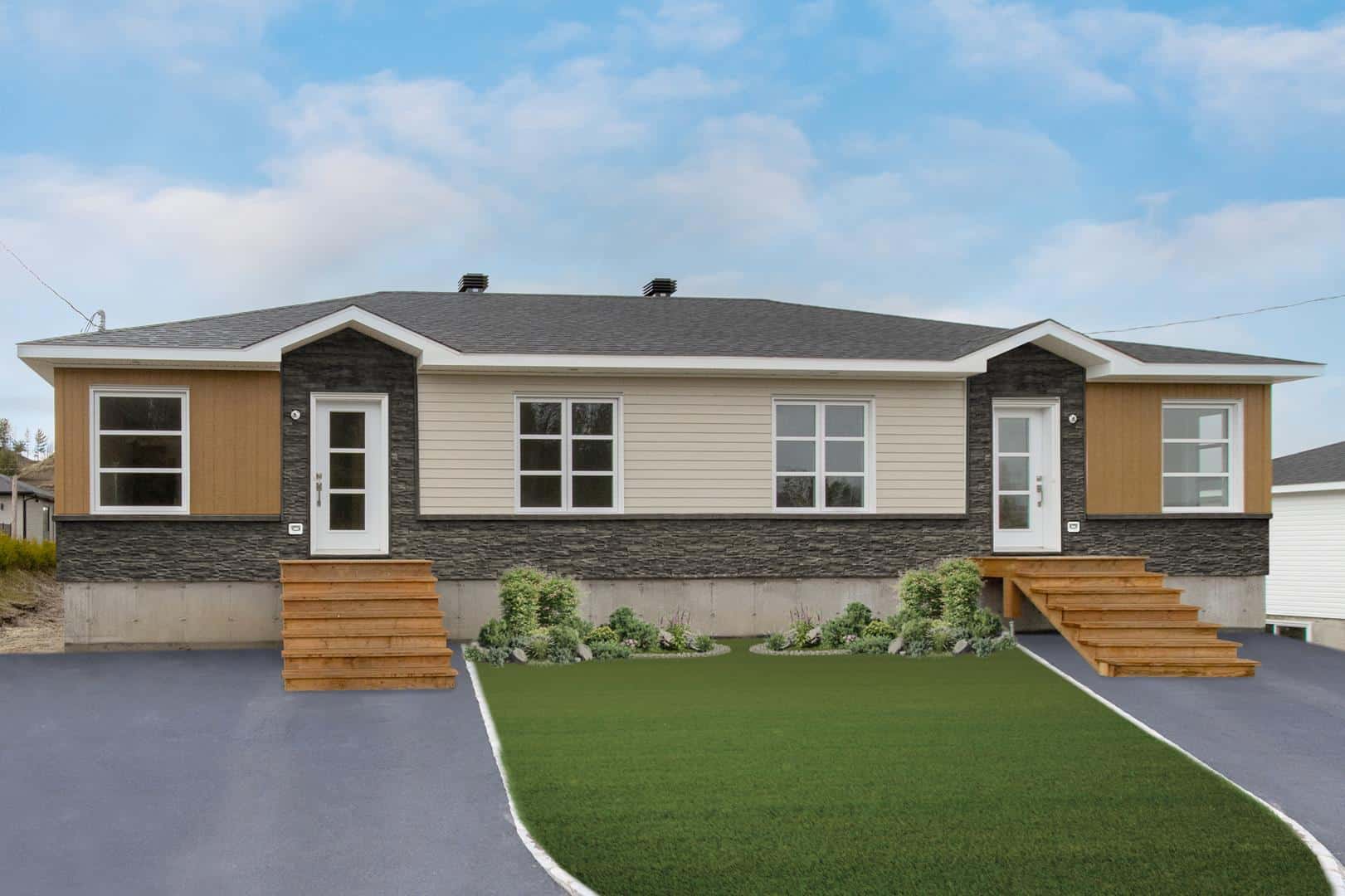 Un jumelé préfabriqué installé dans la ville de Vallée Jonction.