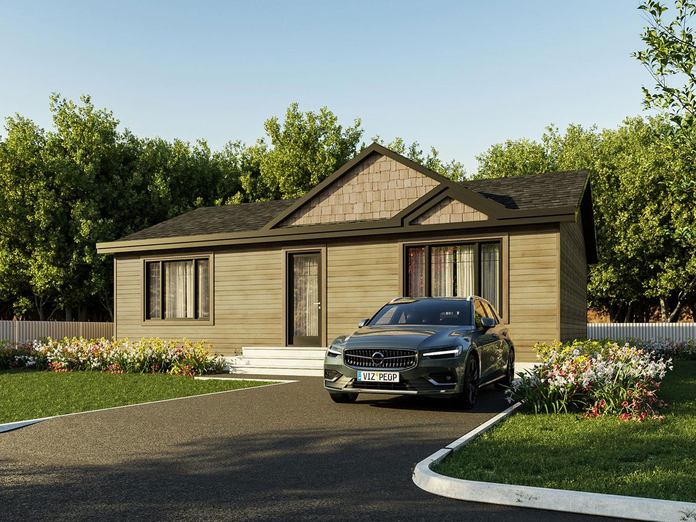 Modèle Mignonne, une maison de plain-pied de style classique. Vue de l'extérieur