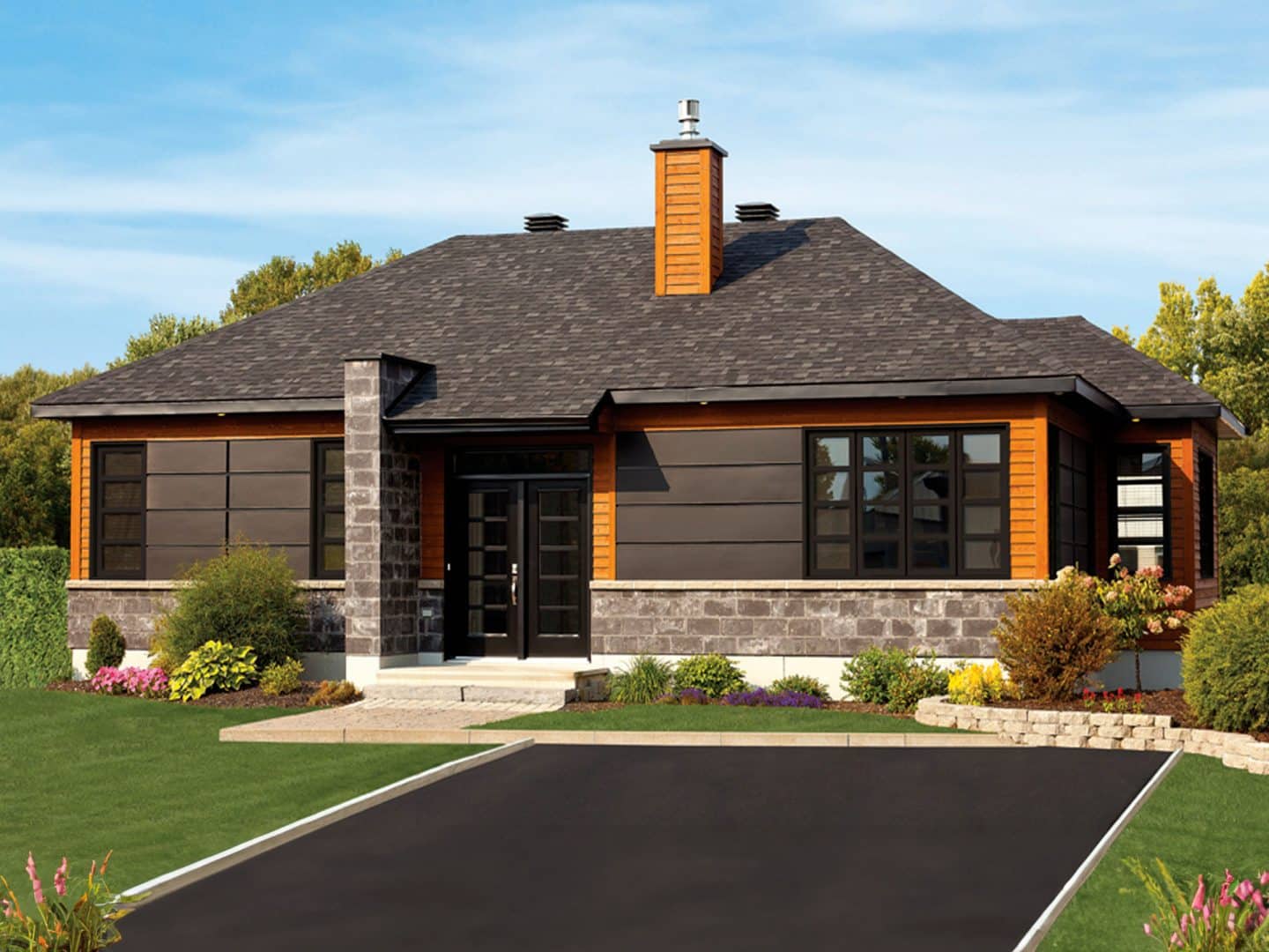 Modèle Moka, un plain-pied de style contemporain. Vue de l'extérieur.