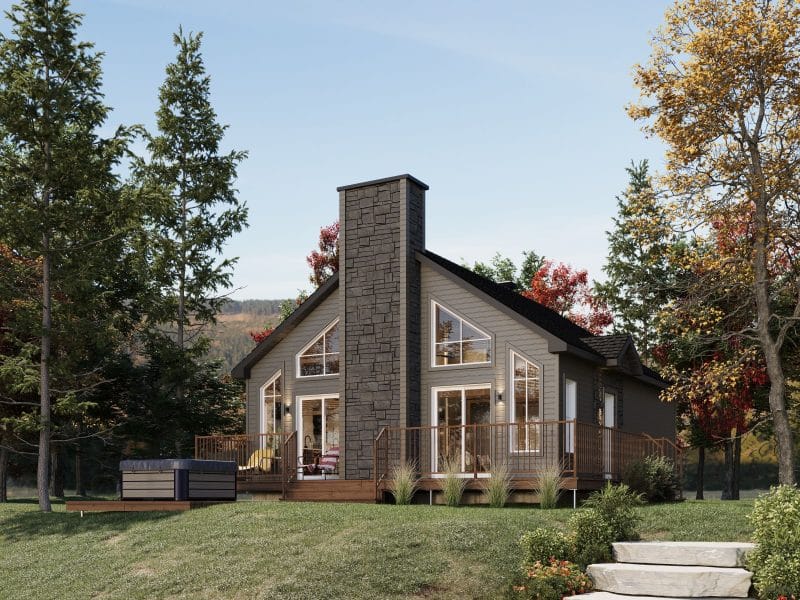 Modèle de maison Harfang, un chalet plain-pied de style classique. Vue de l'extérieur.