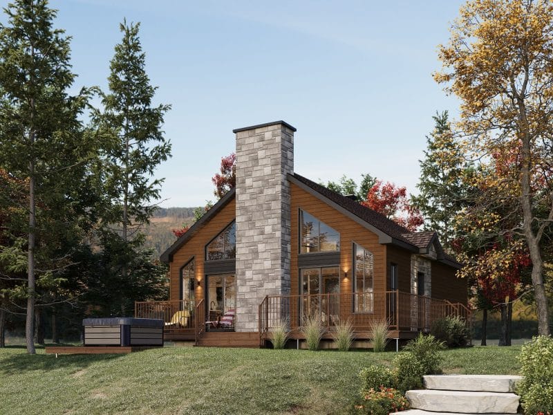 Modèle de maison Harfang, un chalet plain-pied de style classique. Vue de l'extérieur.