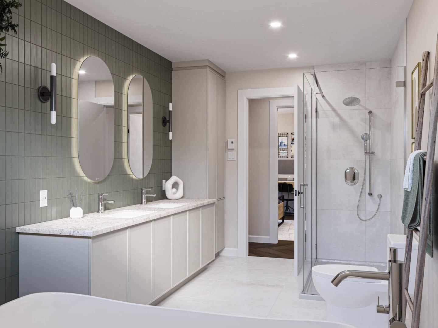 Modèle Arabica, une maison de deux étages de style moderne. Vue de la salle de bain.