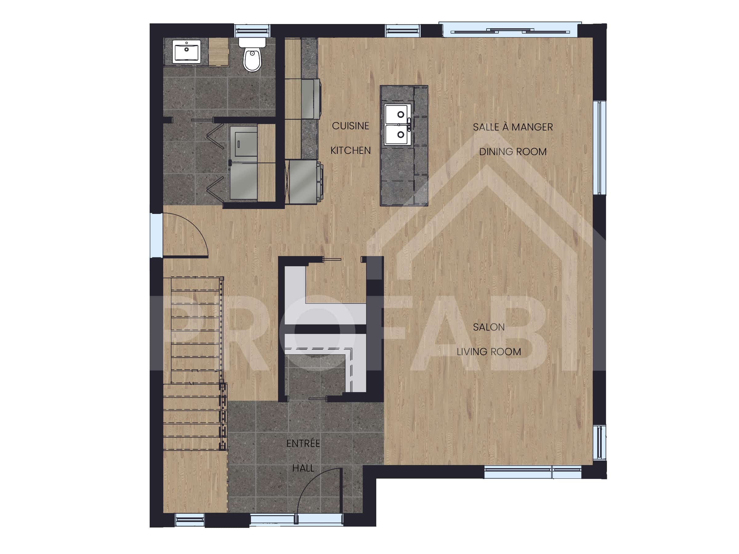 Modèle Arabica, une maison de deux étages de style moderne. Vue du plan 2D.