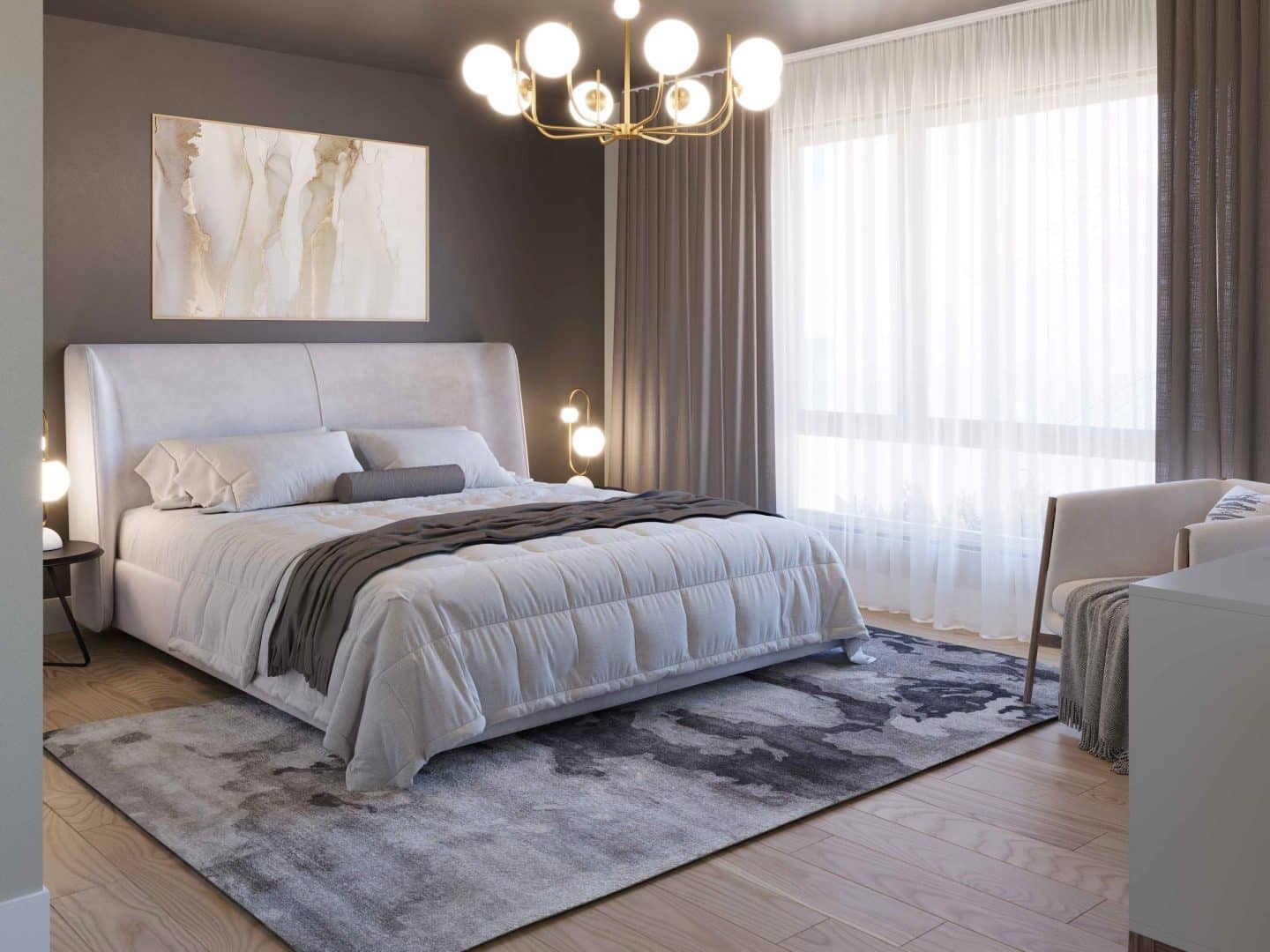 Modèle de maison à palier nommé Zénia. De Style contemporain et moderne avec une vu de la chambre principale