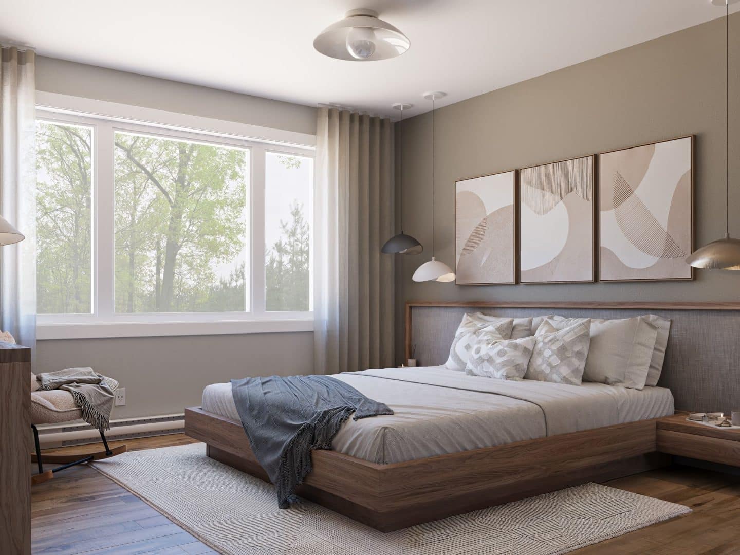 Le modèle Hera est un plain-pied de style scandinave. Vue de la chambre des maîtres.