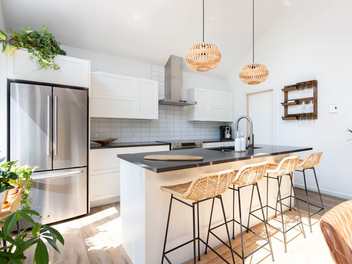 A realization of a chalet called Faucon. The second floor is classically styled, as seen from the kitchen.