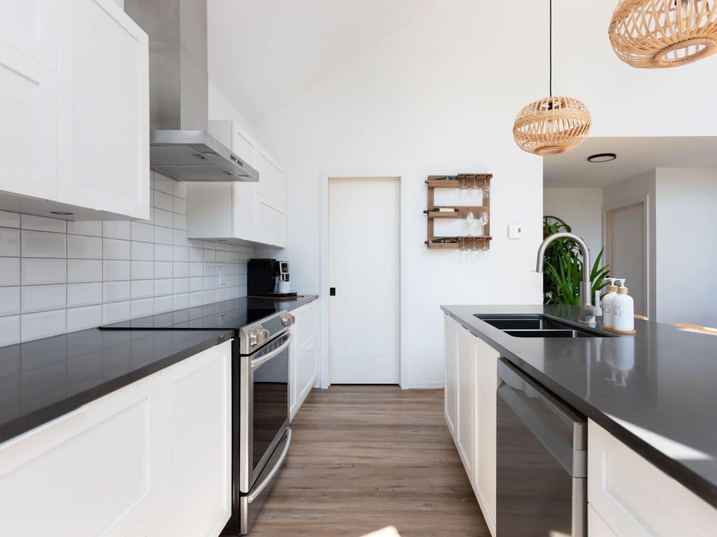 A realization of a chalet called Faucon. The second floor is classically styled, as seen from the kitchen.